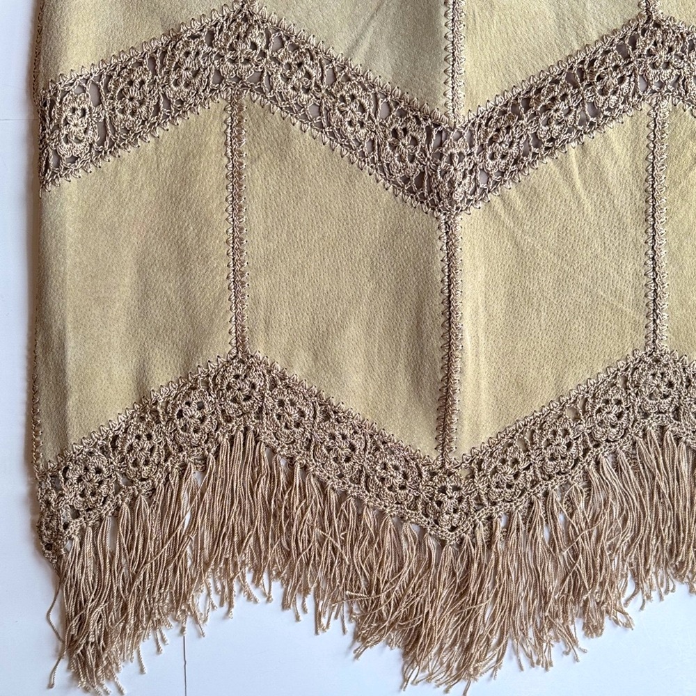 Lee Magraw Collection Vintage Suede Fringe Midi Skirt Beige Size 10 - Picture 8 of 16